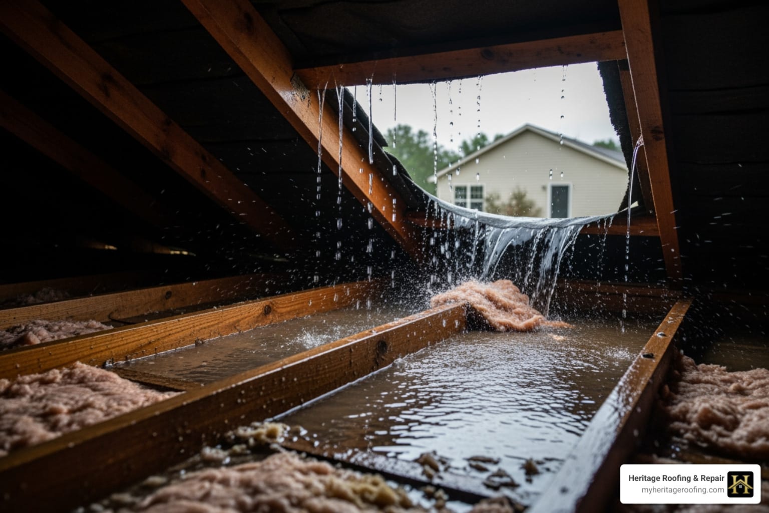 Berryville emergency roof leak active water intrusion attic