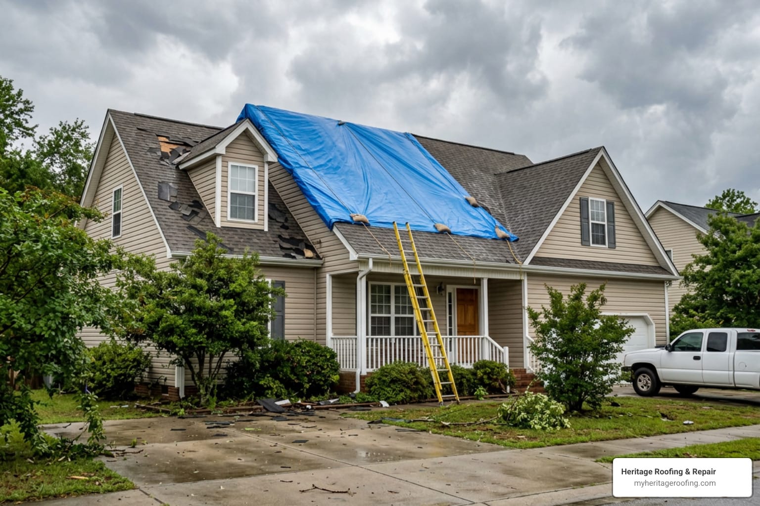 emergency roof tarping after a storm